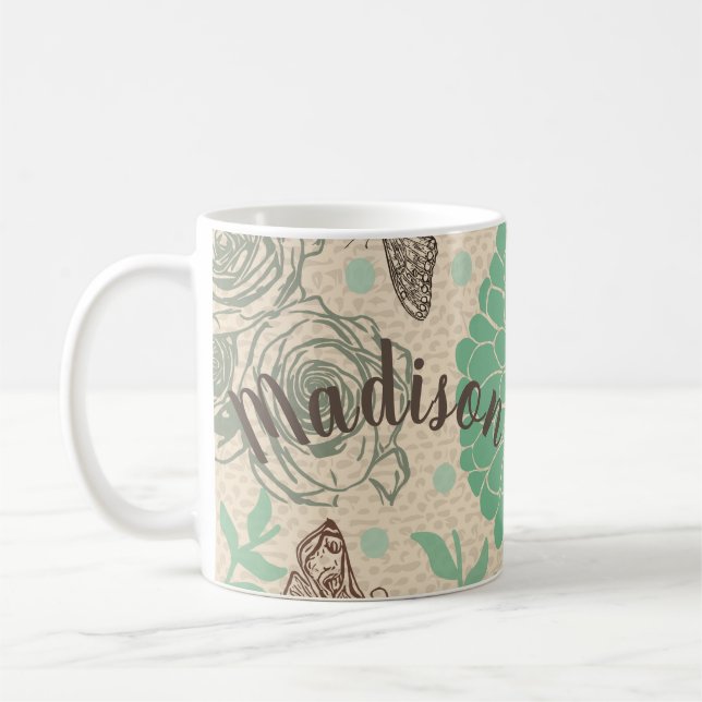 Personalised Vintage Floral Rose Garden Coffee Mug (Left)