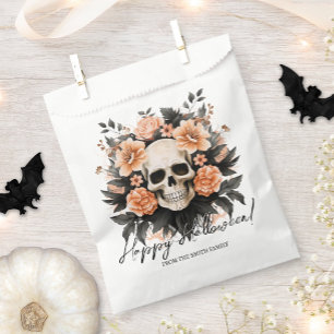 Personalised Vintage Floral Skull Halloween Favour Bag