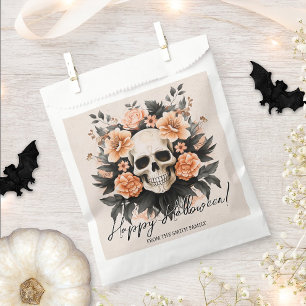 Personalised Vintage Floral Skull Halloween Favour Bag