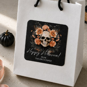Personalised Vintage Floral Skull Square Sticker