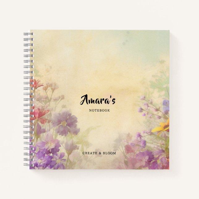 Personalised Vintage Floral Spiral Notebook (Front)