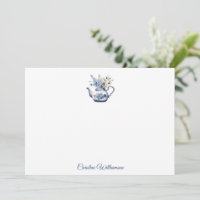 Personalised Vintage Floral Teapot Blue Watercolor