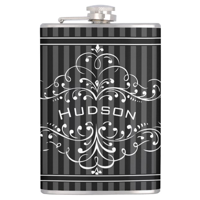 Personalised Vintage Flourish Mr. Hipster Hip Flask (Front)