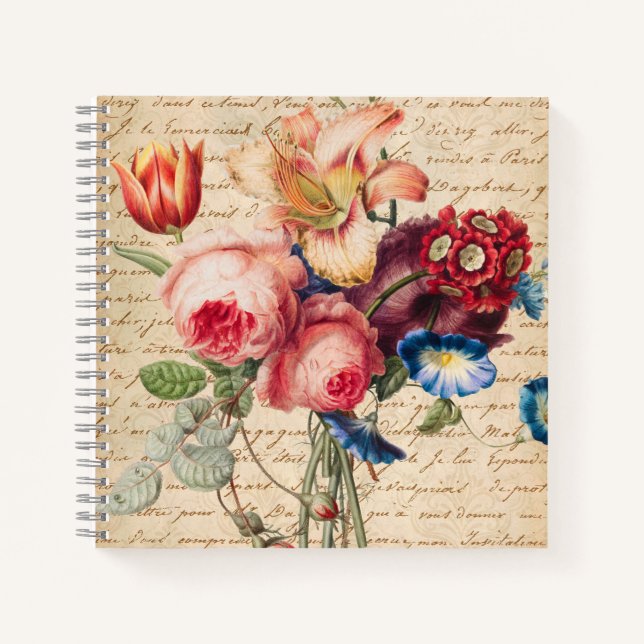 Personalised Vintage French Floral Script  Notebook (Front)