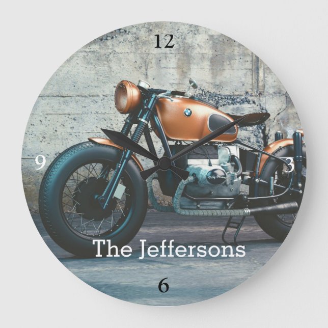 Personalised Vintage German Motorcycle Large Clock (Front)