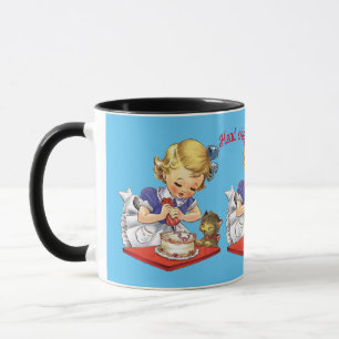 Personalised vintage girl baking a cake  mug