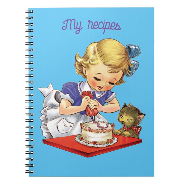 Personalised vintage girl baking a cake    notebook (Front)