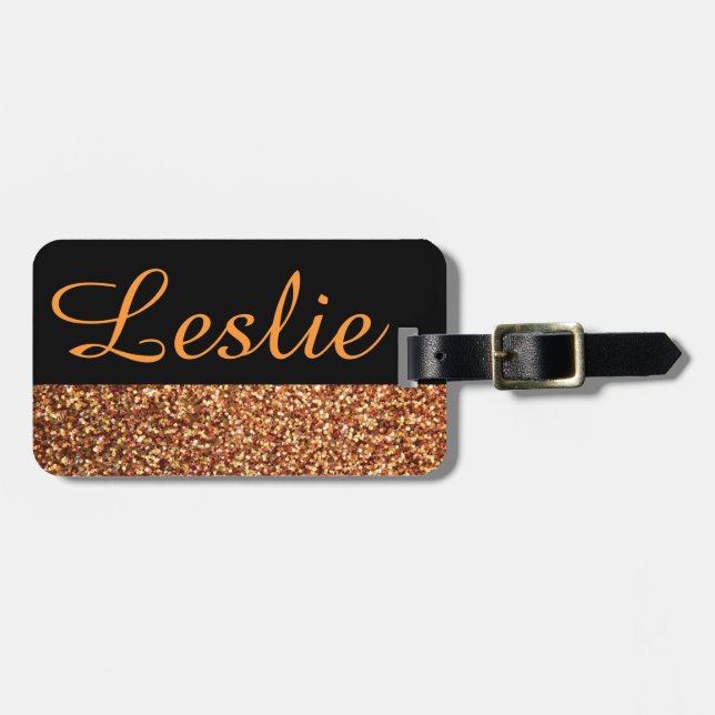 Personalised Vintage Glittery Gold Luggage Tag (Front Horizontal)