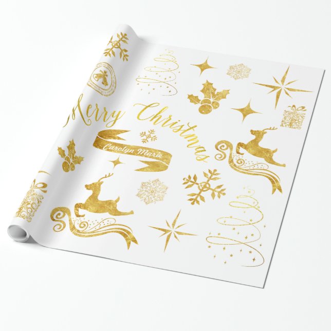 Personalised Vintage Gold Christmas Wrap Wrapping Paper (Unrolled)