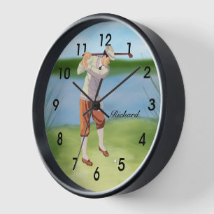 Personalised Vintage Golfer by the Riverbank Clock