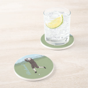 Personalised vintage golfer coaster