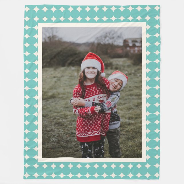Personalised Vintage Green Geometric Dots Photo Fleece Blanket (Front)