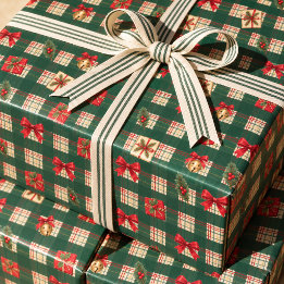 Personalised Vintage Green Plaid Christmas Wrapping Paper