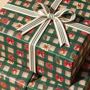 Personalised Vintage Green Plaid Christmas Wrapping Paper