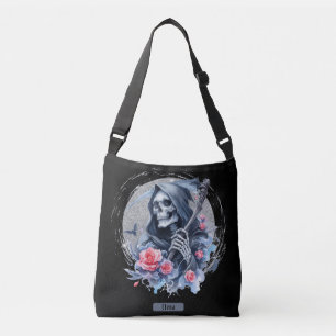 Personalised Vintage Grim Reaper Floral Glitter Crossbody Bag