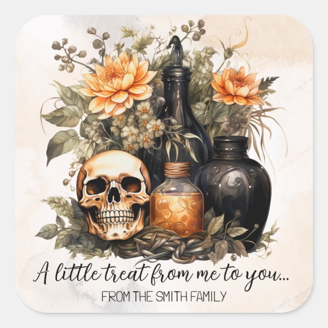 Personalised Vintage Halloween Square Sticker (Front)