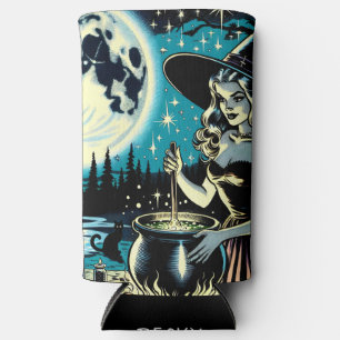 Personalised Vintage Halloween Witch Seltzer Can Cooler