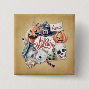 Personalised Vintage Happy Halloween Button