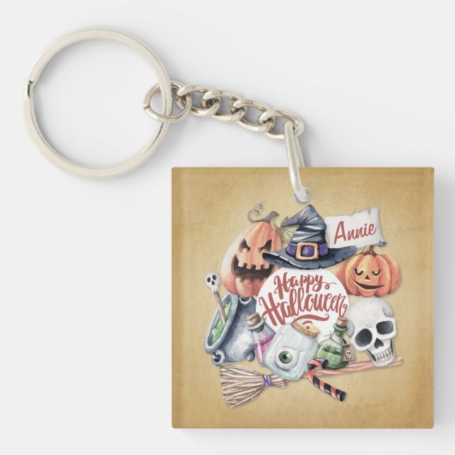 Personalised Vintage Happy Halloween | Keychain (Front)