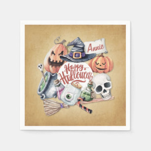 Personalised Vintage Happy Halloween   Napkin