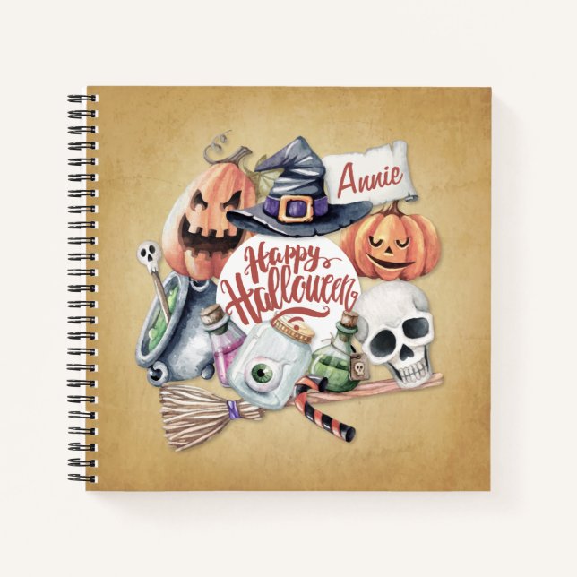 Personalised Vintage Happy Halloween | Notebook (Front)