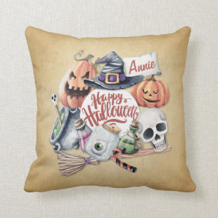Personalised Vintage Happy Halloween Throw Pillow
