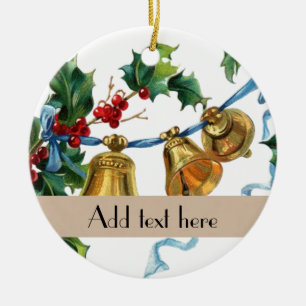 Personalised vintage holly bells Xmas decorations