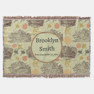 Personalised Vintage Honey Bumblebee Sage Throw Blanket