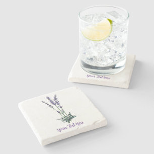 Personalised Vintage Lavender Flower Stone Coaster