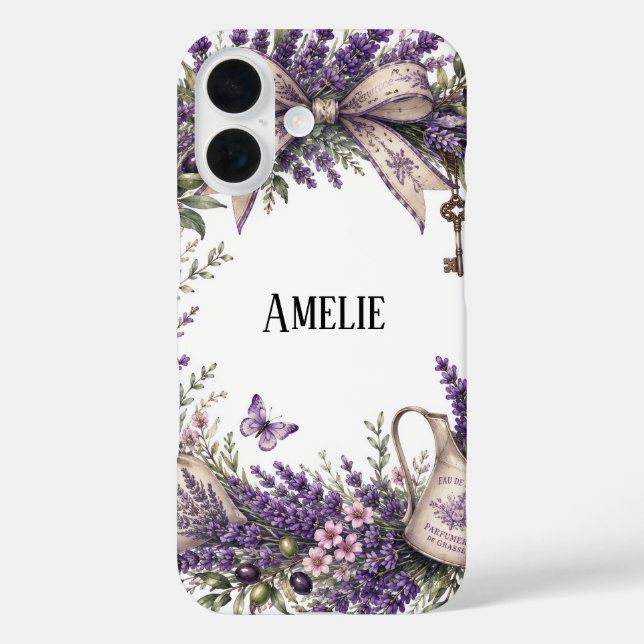 personalised vintage lavender wreat Iphone 16 case (Back)