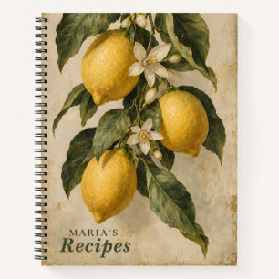 Personalised Vintage Lemon Botanical Recipe Notebo Notebook