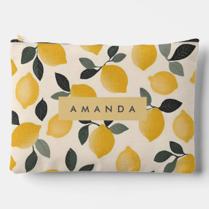 Personalised Vintage Lemons with Green Leaves Accessory Pouch