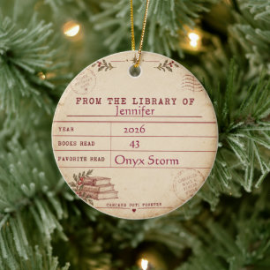 Personalised Vintage Library Card Reader Ceramic Ornament