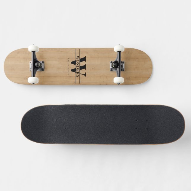 Personalised Vintage Light Wood Print Maple Skateboard (Horz)