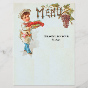 Personalised Vintage Lobster Dinner Flat Menu