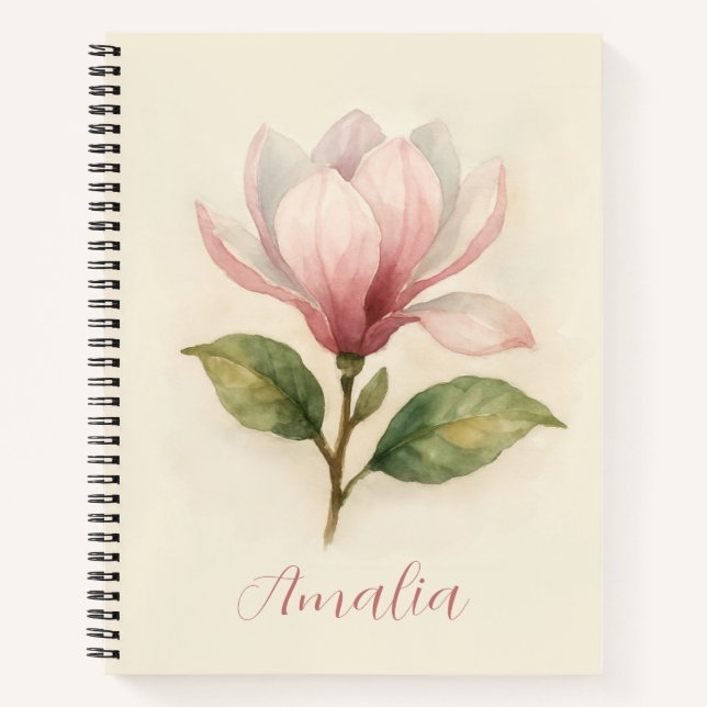 Personalised Vintage Magnolia Spiral Notebook  (Front)