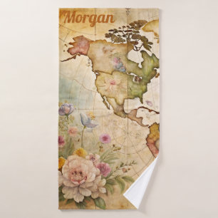 Personalised Vintage Map Bath Towel Set