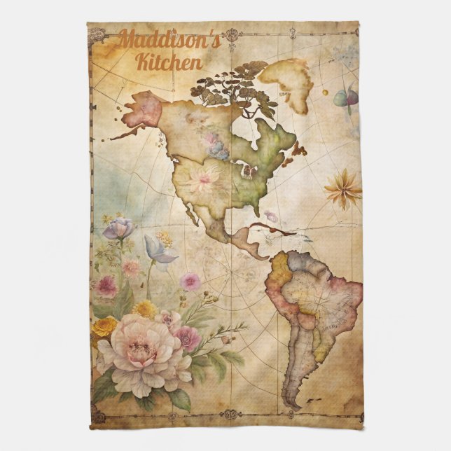 Personalised Vintage Map Tea Towel (Vertical)