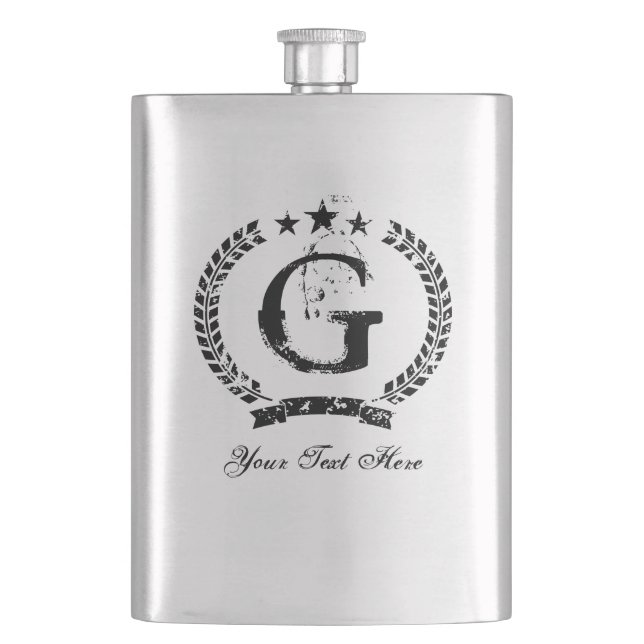Personalised vintage monogram steel flask (Front)