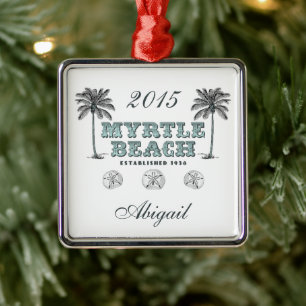 Personalised Vintage Myrtle Beach SC Christmas Metal Ornament