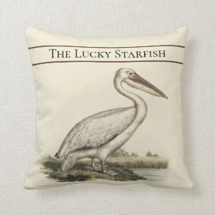 Personalised Vintage Nautical Pelican Watercolor Cushion