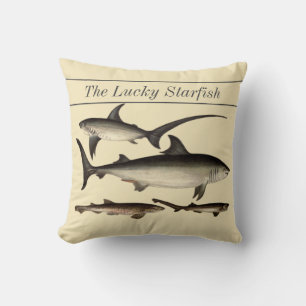 Personalised Vintage Nautical Sharks Watercolor Cushion