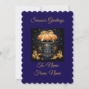 Personalised Vintage Navy Blue and Gold Panettone  Holiday Card