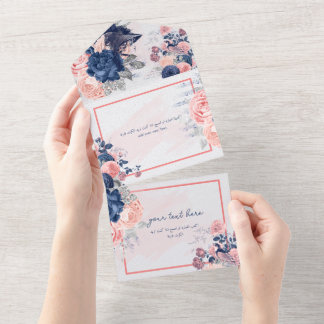 Personalised Vintage Navy & Blush  All In One Invitation