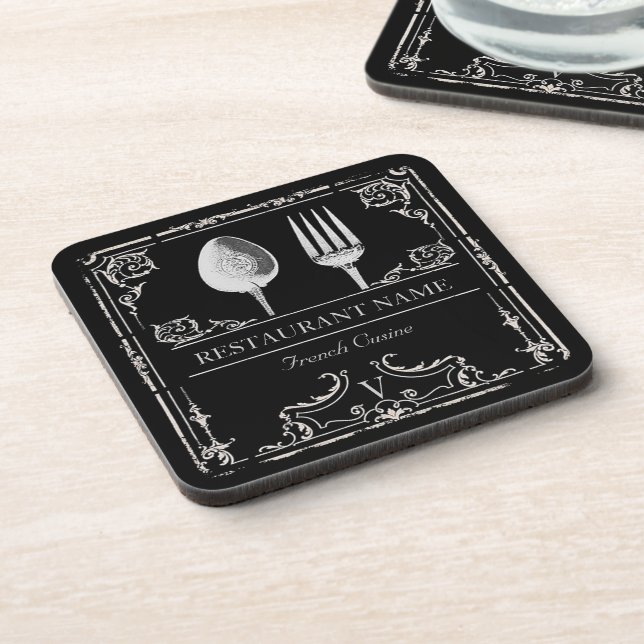 Personalised Vintage Ornate Silverware Restaurant Coaster (Left Side)