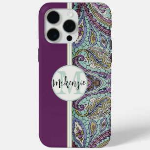 Personalised Vintage Paisley Aqua Pattern iphone iPhone 15 Pro Max Case