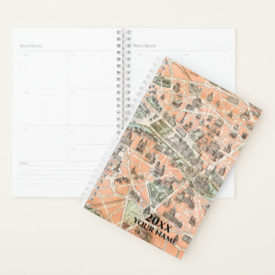 Personalised Vintage Paris Map Planner Notebook