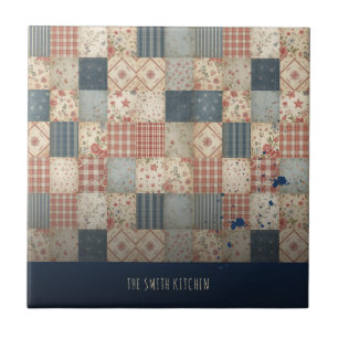 Personalised Vintage Patchwork Family Kitchen Ceramic Tile