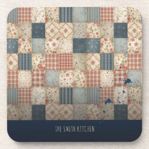 Personalised Vintage Patchwork Family Kitchen Coaster