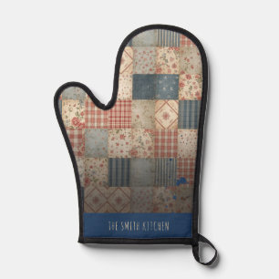 Personalised Vintage Patchwork Family Kitchen Oven Mitt
